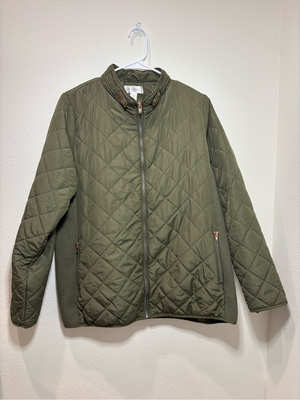 Motherhood Maternity Quilted Olive Green Puffer Jacket - Large